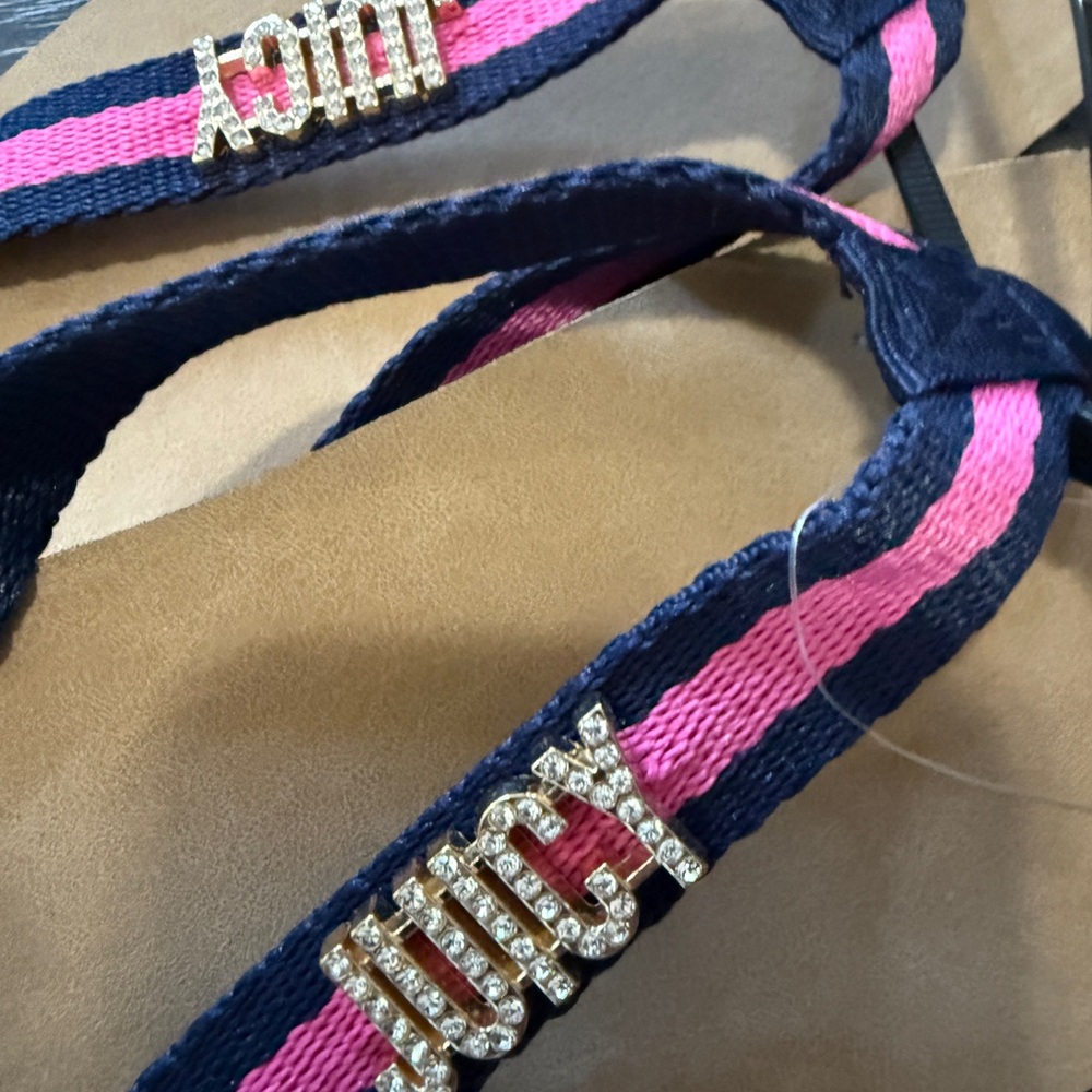 NWTS Juicy Couture Sandels, Navy/pink/tan juicy in rhinestones, Sz 10, fit 8-10 - Picture 5 of 5